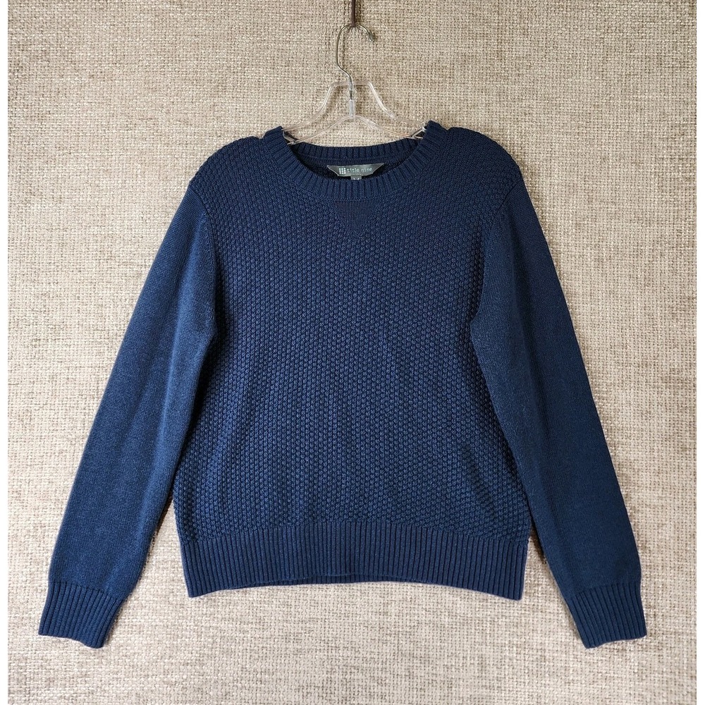 TITLE NINE Breakthrough Sweater Womens M Blue Merino Wool Blend Waffle Knit
